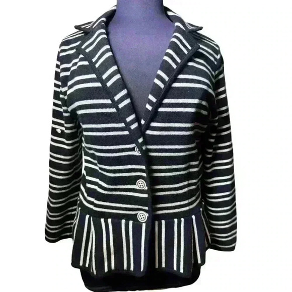 Style&Co Women's Striped Button Front Ruffle Hem Collared Blazer Jacket Size XL - Picture 2 of 10